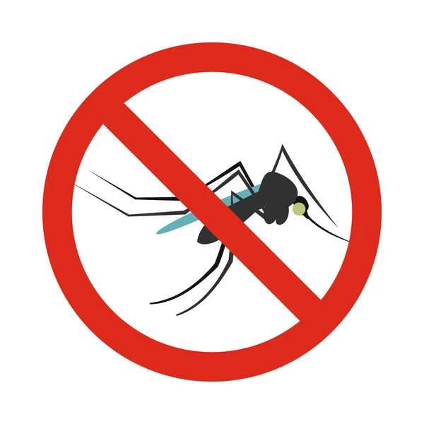 Signo de prohibición icono de mosquitos, estilo plano — Vector de stock