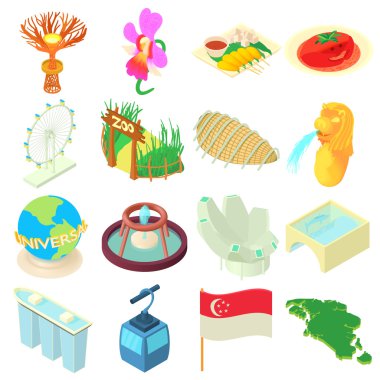 Singapur Icons set, karikatür tarzı