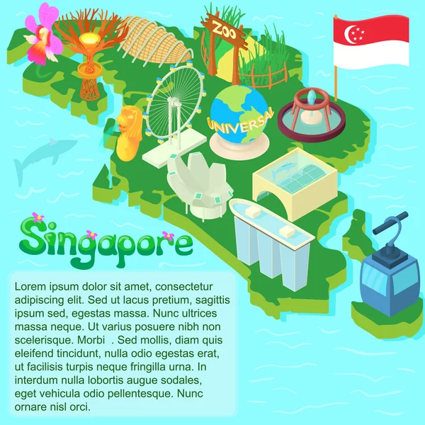 Singapour carte, dessin animé — Image vectorielle