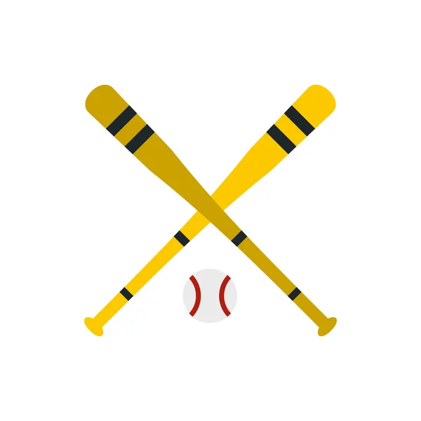 Icono de pelota y bate de béisbol, estilo plano — Vector de stock