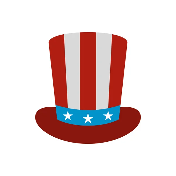 Top hat in the USA flag colors icon, flat style — Stock Vector