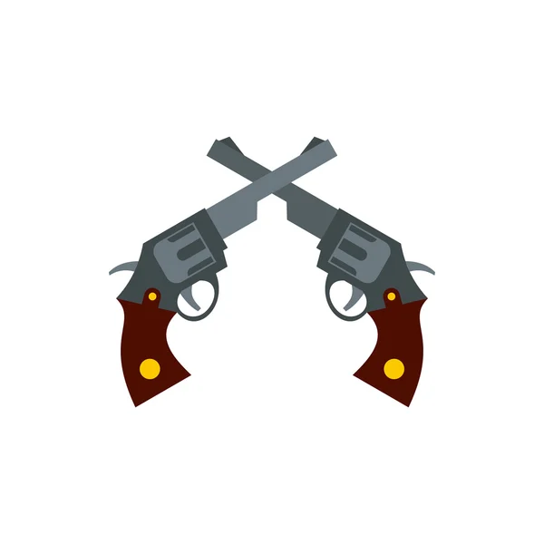 Retro revolvers pictogram, vlakke stijl gekruist — Stockvector