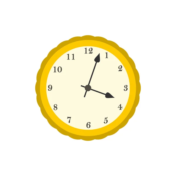 Reloj de pared con borde amarillo icono, estilo plano — Vector de stock