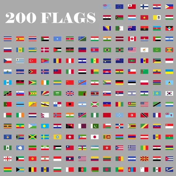200 Bayraklar dünya seti — Stok Vektör