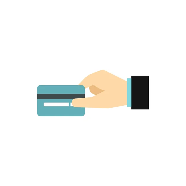 Hand met blauwe creditcard pictogram, vlakke stijl — Stockvector