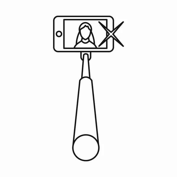 Selfie stok met mobiele telefoon icoon, outline stijl — Stockvector