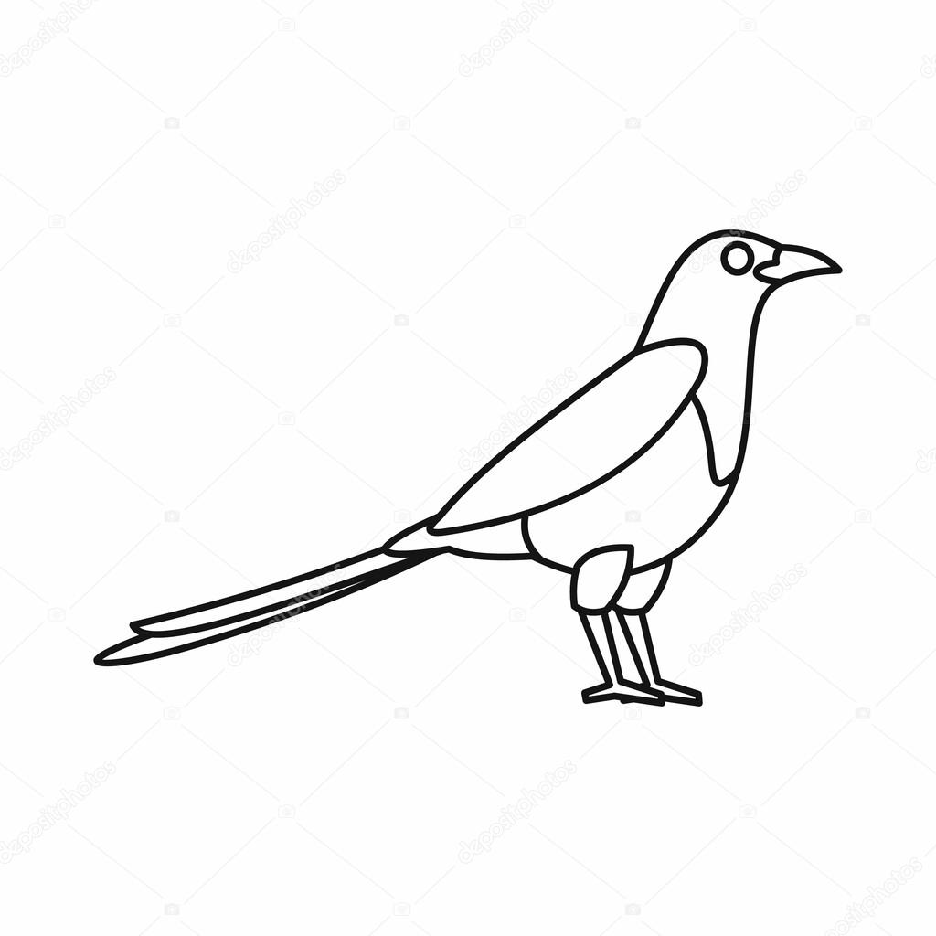 Bird magpie icon in outline style isolated on white background vector illustration