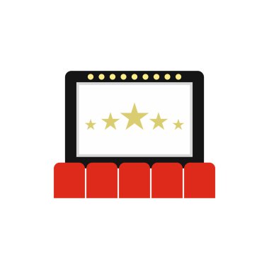 Ekran ve koltuk simgesi olan sinema konferans salonu