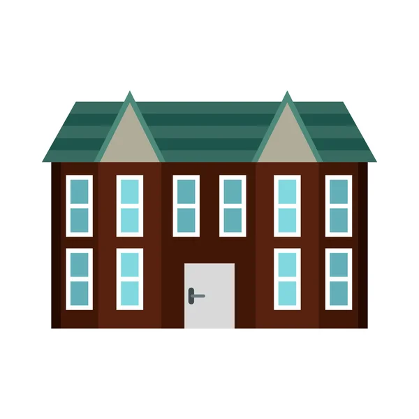 Brun två våningar hussymbol, platt stil — Stock vektor