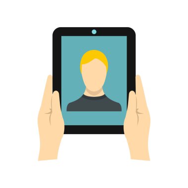 Bir adamın tablet simgesi ekranda fotoğraf