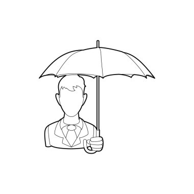 Açık şemsiye simgesi, anahat stili ile işadamı
