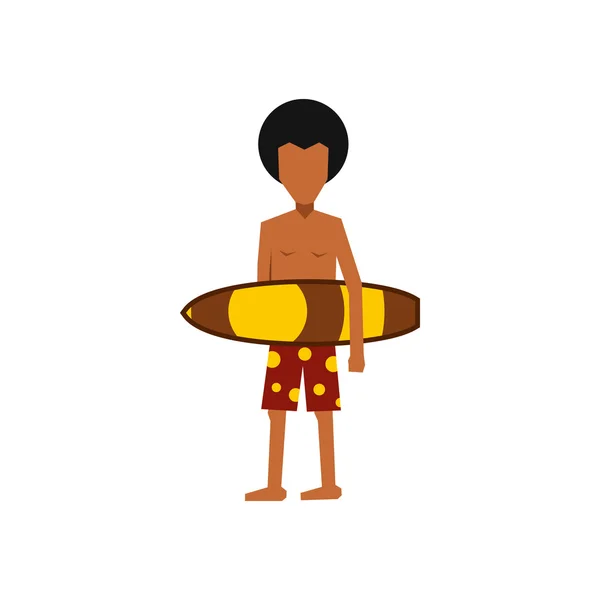 Homem surfista segurando ícone de prancha amarela — Vetor de Stock