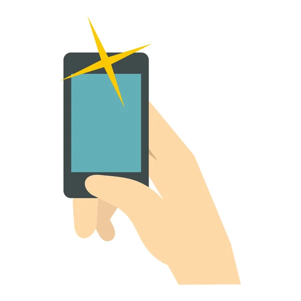 Hand met smartphone pictogram, vlakke stijl — Stockvector