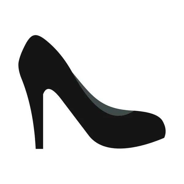 Черная икона обуви на высоком каблуке, плоский стиль — стоковый вектор