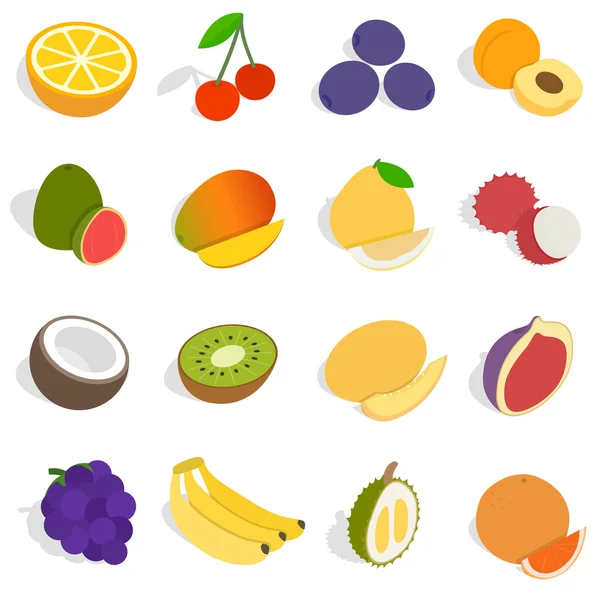 Набор фруктовых иконок, изометрический 3d стиль — стоковый вектор
