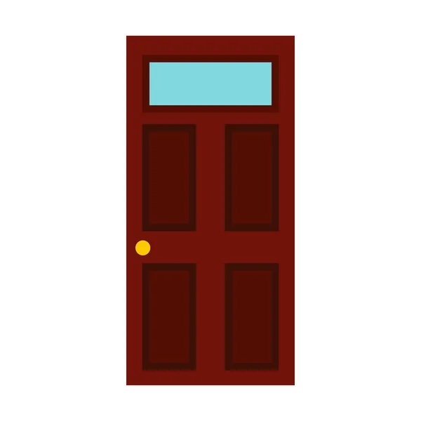 Dark brown wooden door icon, flat style — Stock Vector