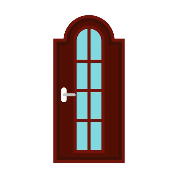 Brown getoogd binnenverlichting deur pictogram, vlakke stijl — Stockvector