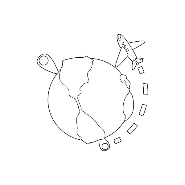 เที่ยวบินรอบโลก ไอคอน สไตล์บรรทัด — ภาพเวกเตอร์สต็อก