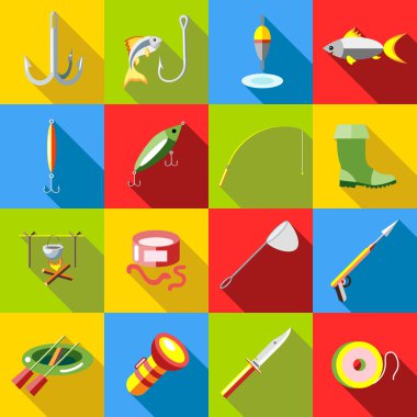 Icon set Balık tutma tarzı düz