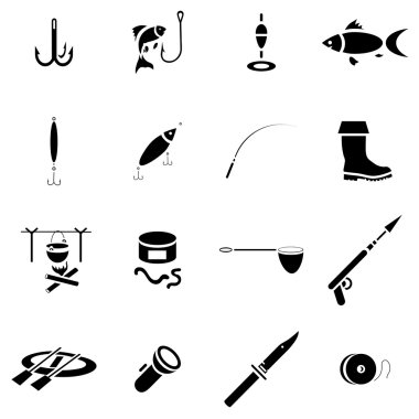Balık tutma simge seti, basit tarzı