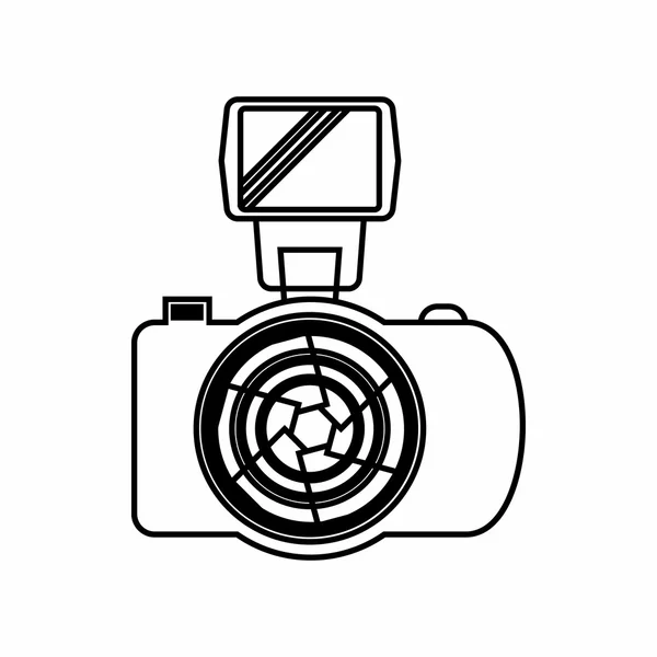 Fotocamera met flits pictogram, Kaderstijl — Stockvector