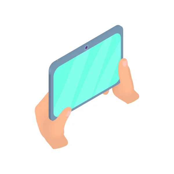 Ręce, trzymając tablet ikona, stylu cartoon — Wektor stockowy