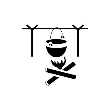 Şenlik ateşi kamp pot simgesi, basit tarzı ile