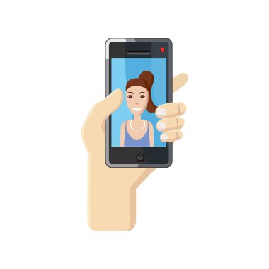 Selfie fotoğraf smartphone simgesine alarak kız