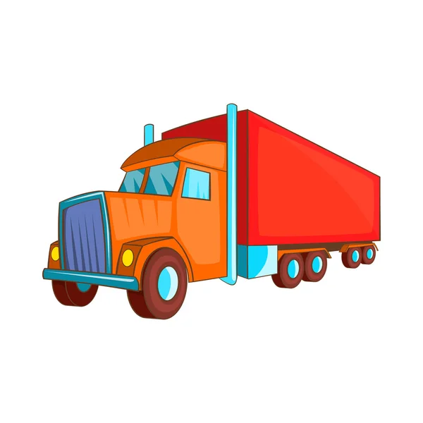 Икона грузовика с полуприцепом, в стиле мультфильма — стоковый вектор
