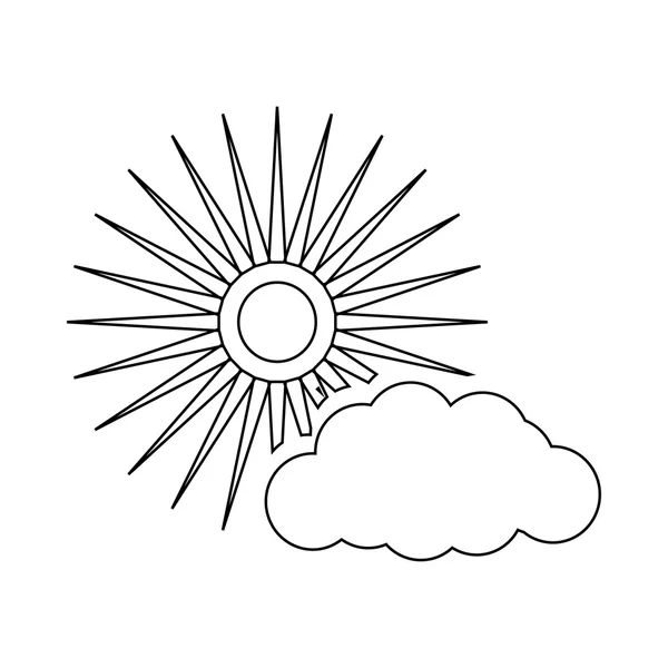 Иконка погоды солнца и облака, стиль контура — стоковый вектор