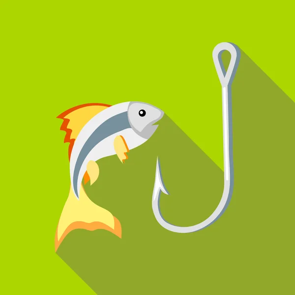 Ícone de peixe e gancho, estilo plano — Vetor de Stock