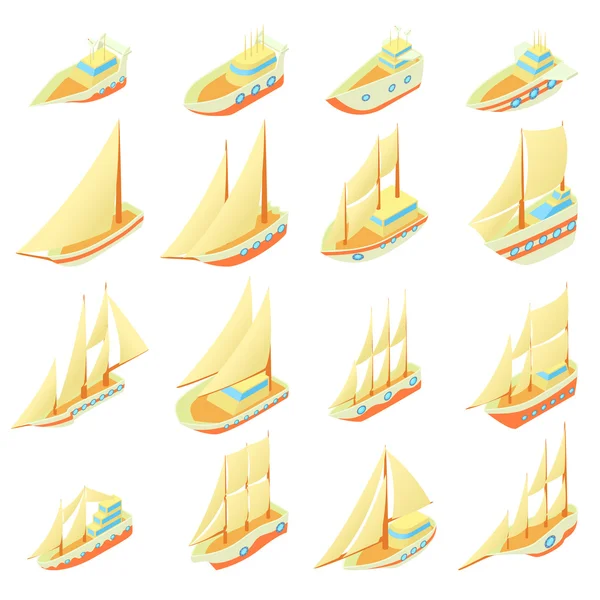 Ikonen für Segelschiffe im Cartoon-Stil — Stockvektor