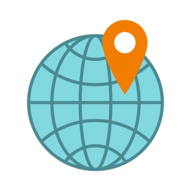 Küre ve harita noktası simgesi, düz stil