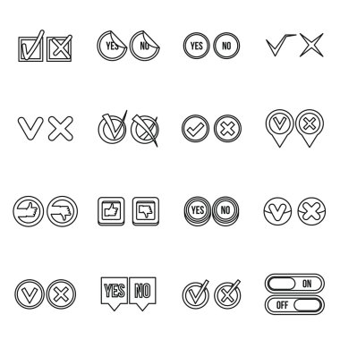 Onay işareti Icons set, anahat stili