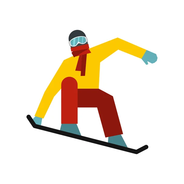 Snowboarder no ícone do deck de snowboard, estilo plano — Vetor de Stock