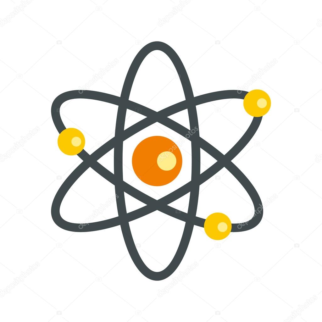 Atom with electrons icon, flat style