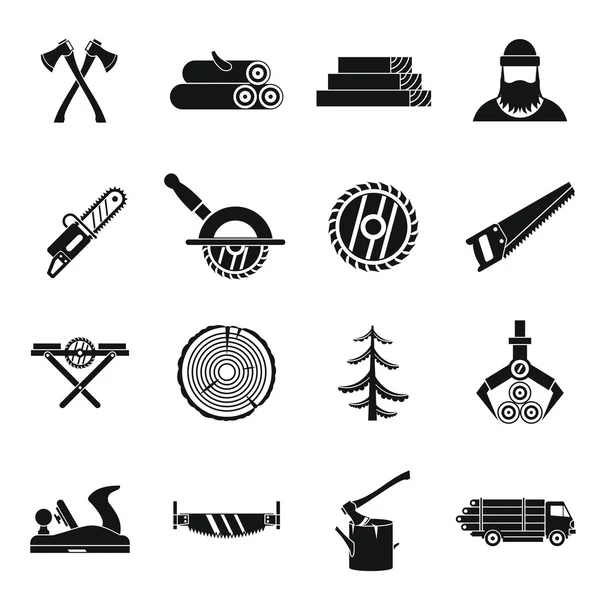 Ensemble d'icônes de l'industrie du bois, style simple — Image vectorielle