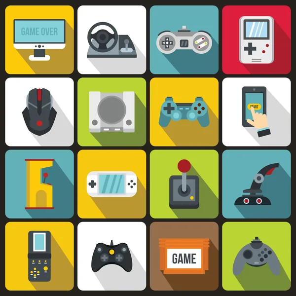 Videojáték ikonok készlet, lapos stílus — Stock Vector