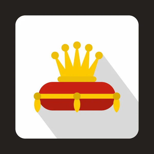 Gold crown on red pillow icon, flat style — Stock Vector