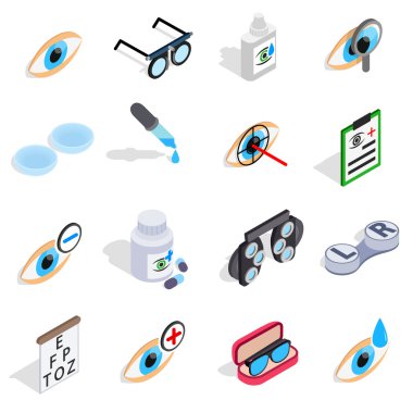 Optometri Icons set, izometrik 3d stili