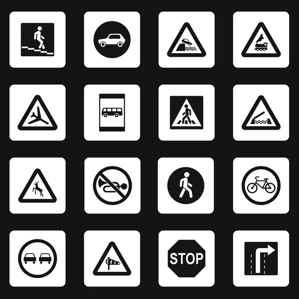 Conjunto de ícones de sinais de estrada, estilo simples — Vetor de Stock