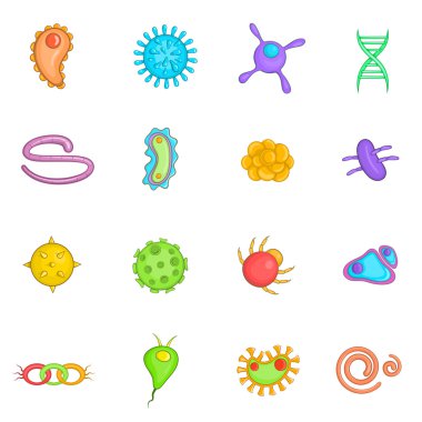 Karikatür tarzı içinde virüs Icons set