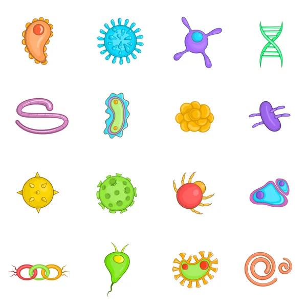 Iconos de virus establecidos en estilo de dibujos animados — Vector de stock