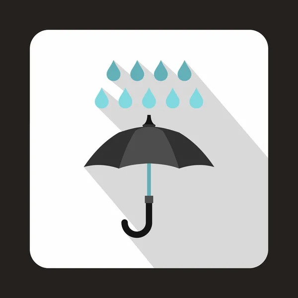 Black umbrella and rain drops icon, flat style — Stock Vector