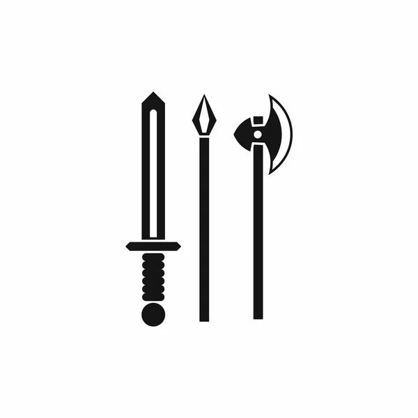 Ancienne arme épée, pioche et hache icône — Image vectorielle