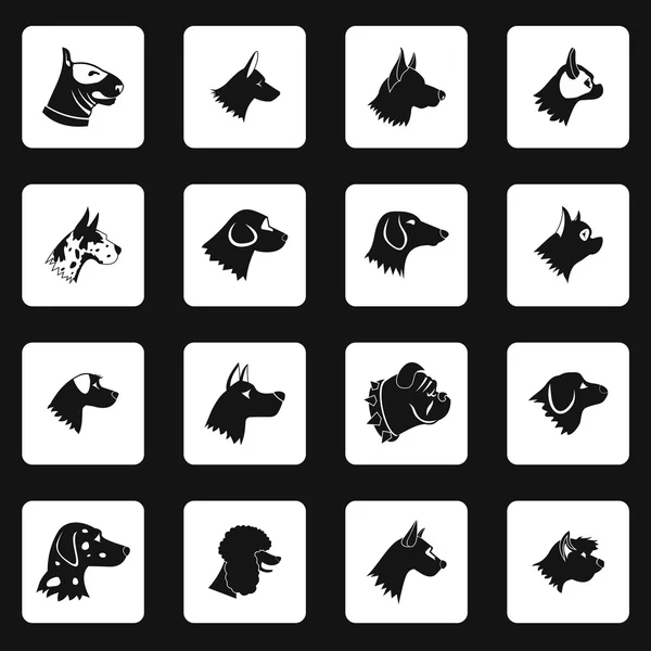 Conjunto de ícones de cabeça de cachorro, estilo simples —  Vetores de Stock