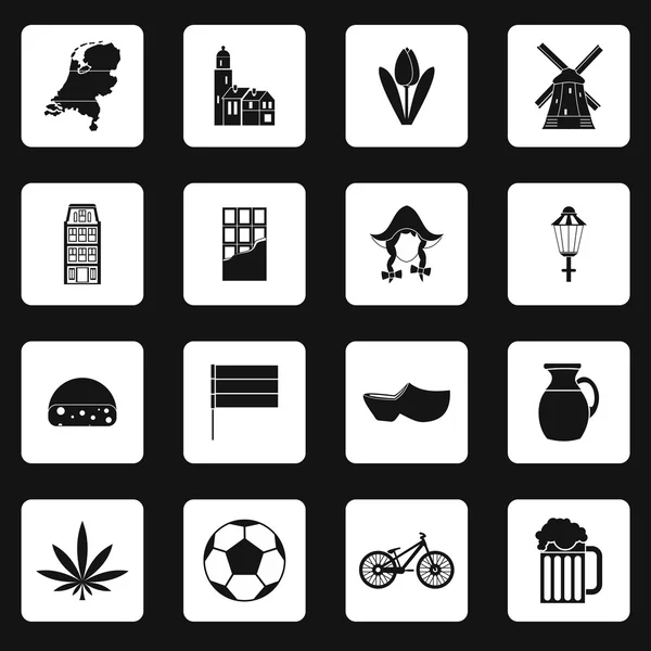 Países Bajos iconos conjunto, estilo simple — Vector de stock
