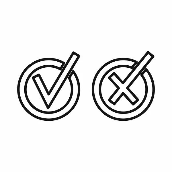 Häkchen- und Kreuzkreis-Symbol, Umrissstil — Stockvektor