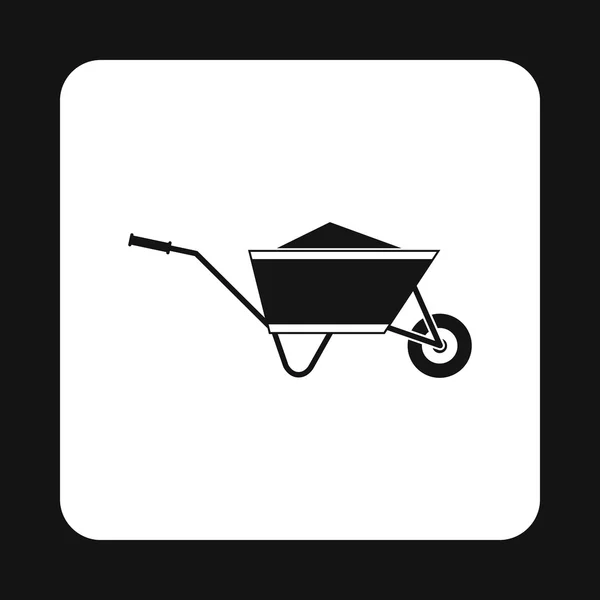 Wheelbarrow with sand icon, simple style — Stock Vector