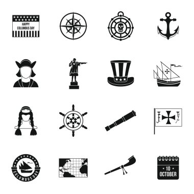 Kolomb Günü Icons set, basit tarzı